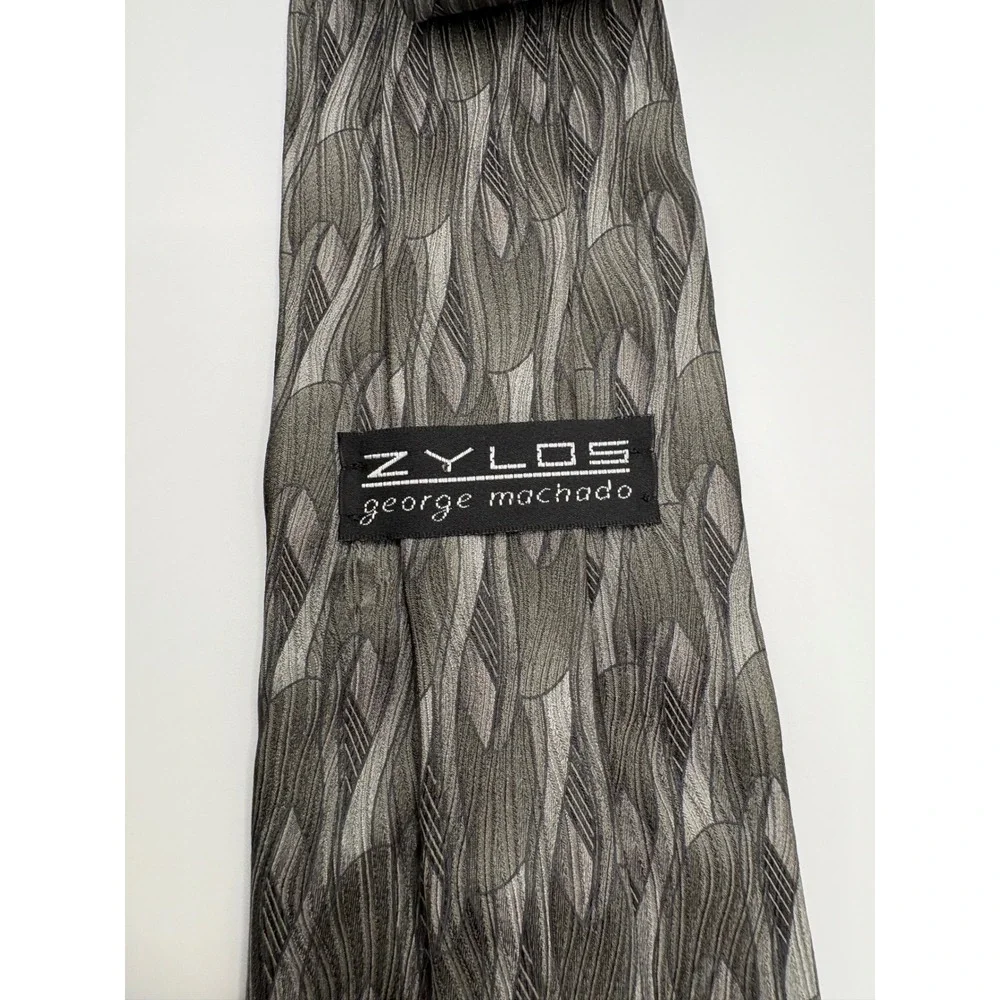 Zylos George Machado Mens Silk Necktie Grey Charcoal Abstract Geometric 4 Inch